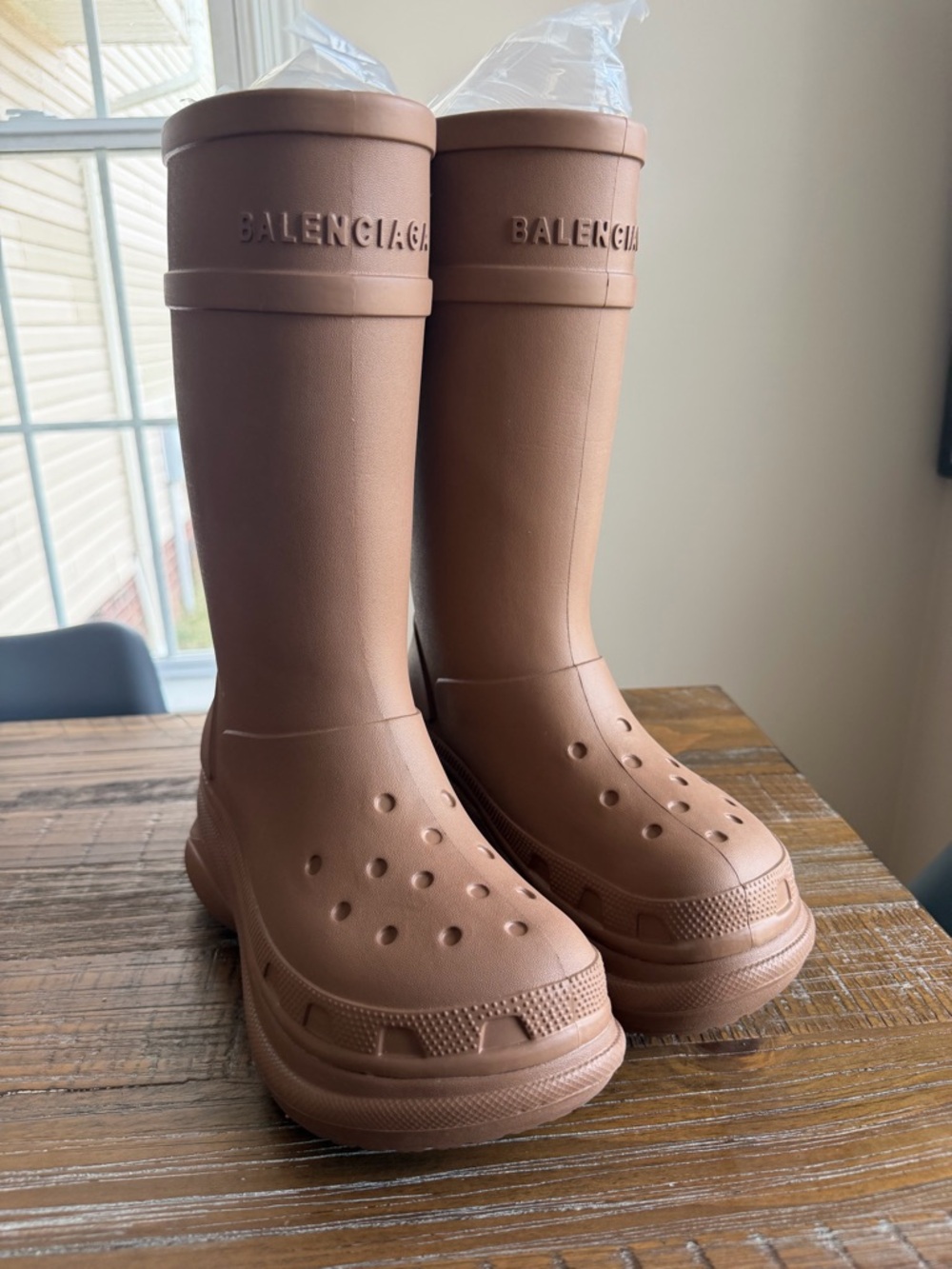 Balenciaga x crocs rain boots size 38 women’s US  size 7-7.5 tan, taupe - Picture 2 of 5